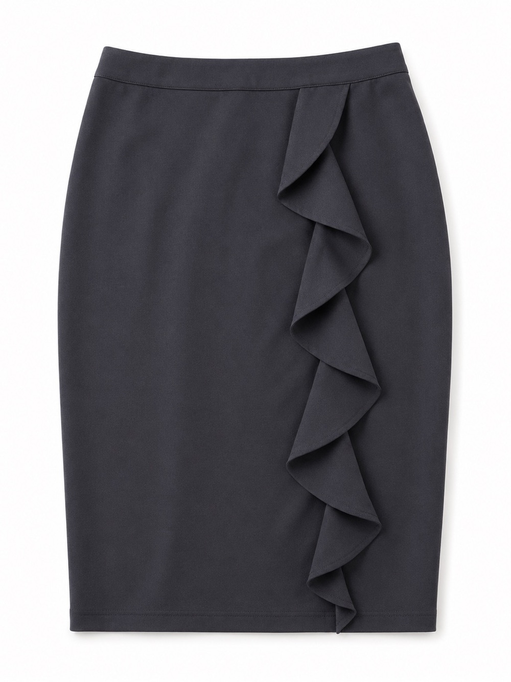 Grace Karin Charcoal Pencil Skirt with Front Ruffle